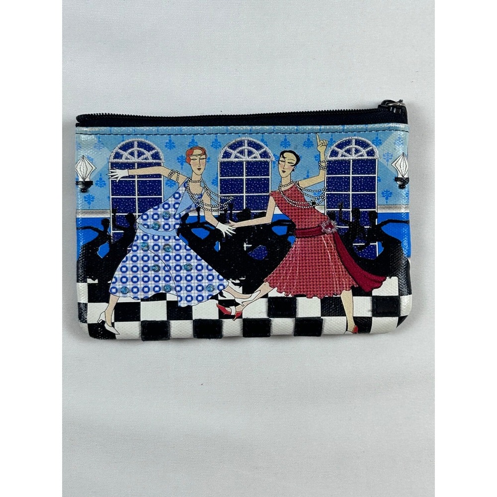 Rolfs Vintage Paris Cafe Dancers Gadsby Leather Coin Purse Zip 5"x3.25" Beaded